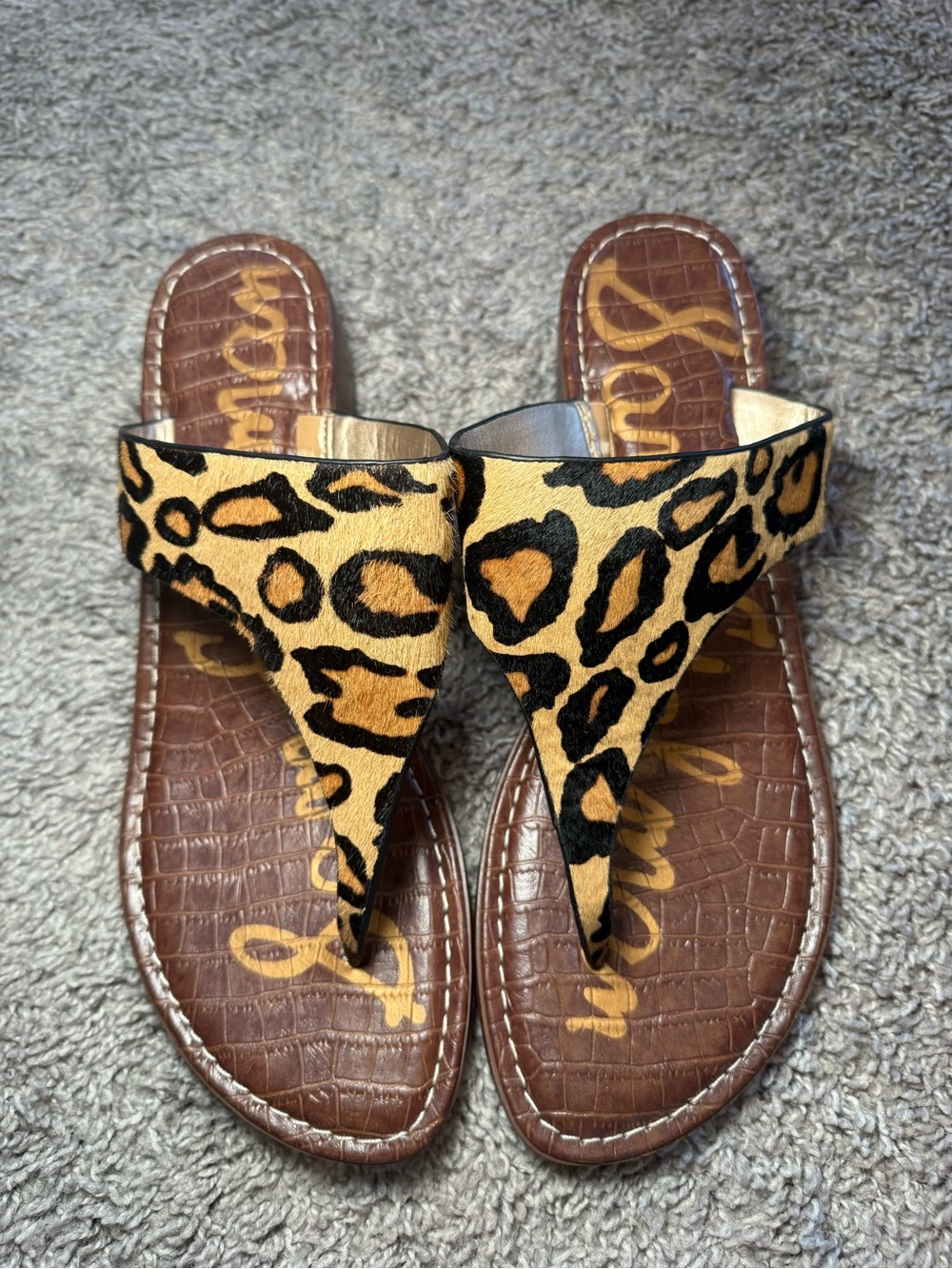 Sam Edelman Leopard Print Calf Hair Thong Sandals/Flip Flops Sz 11